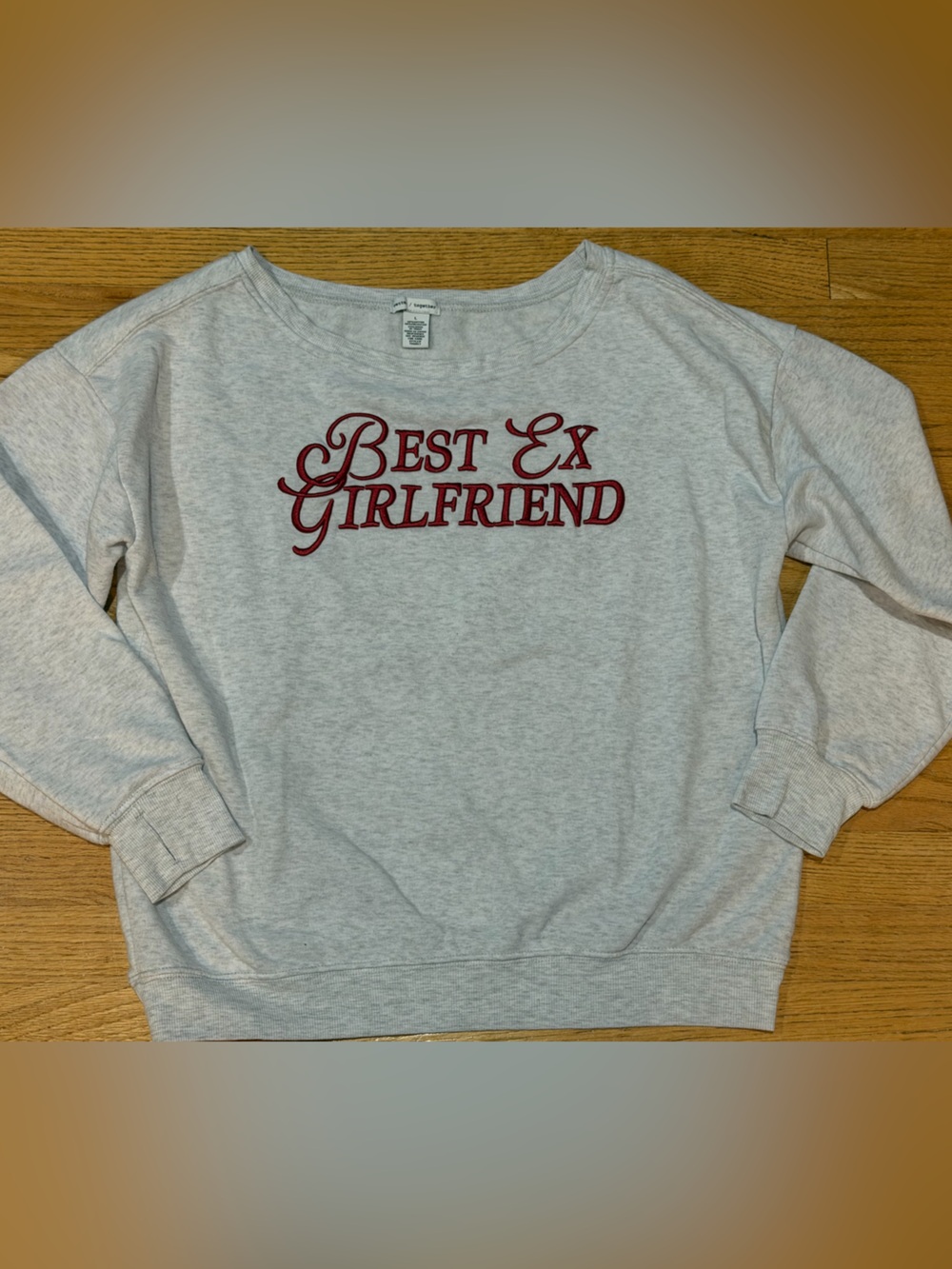 Women’s wide neck Sweatshirt with 'Best Ex Girlfriend' Burgundy Script